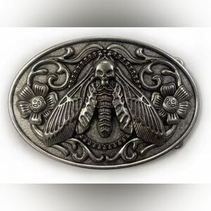 New moth bug insect Skull Silver Belt buckle Silver Or Gold 3.9"